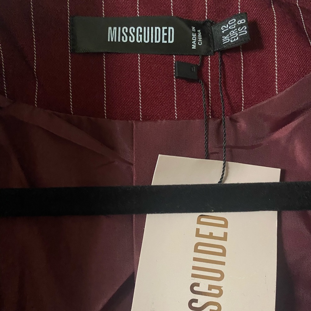 Missguided Wine Pinstripe Wide Leg Pants - Picture 6 of 7